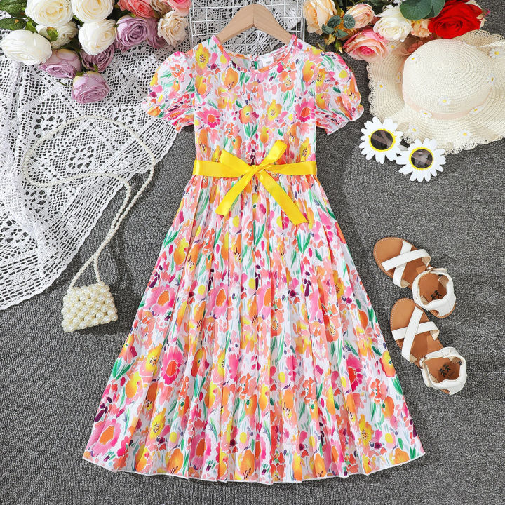 Dress for Kids Girl 8-12 Years Child Girl Fashion Floral Short