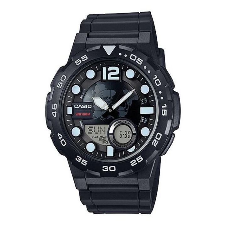 Casio Digital Youth Black Dial With Black Rubber Strap Men's Watch - AEQ-100W-1AVDF