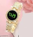 Top Collection Full Diamond Touch Screen LED Watch Steel Chain with Diamonds Ladies Watches For Female Women Girl. 