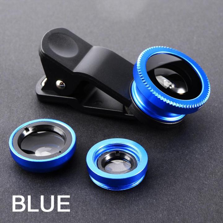 3IN1 Wide Angle Fish Lens Camera Kits Fisheye Lens Zoom For Xiaomi iPhone Huawei Macro Universally Support All Cell Phones-Blue