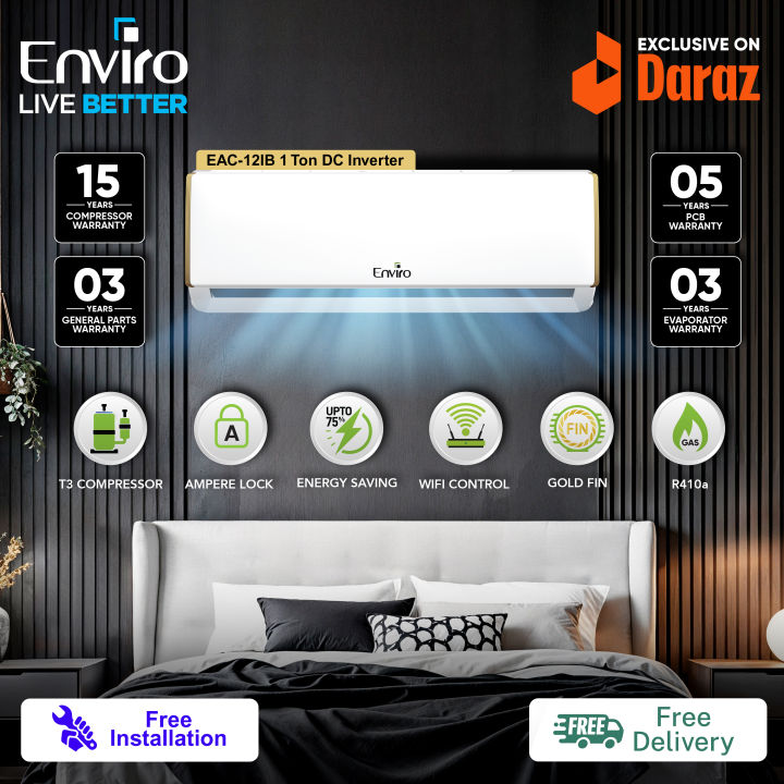 Enviro 1.0 Ton DC Inverter AC Ice-Berg Series | R410 Gas | T3 Compressor | WiFi Smart AC | 75% Energy Efficient | Ampere Lock | Free Installation | 15 Year Warranty (EAC-12IB)