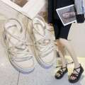 Thick women 2023 new fashion round toe flat sponge cake thick soled beach shoes Roman sandals for women. 