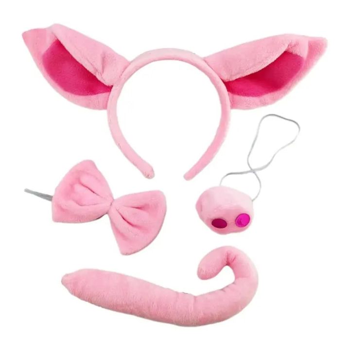 Super Soft Pig Ear Headband Nose Tail Halloween Animal Headdress Dress Up Accessories Pink Piggy Head Hoop Set Cosplay Props