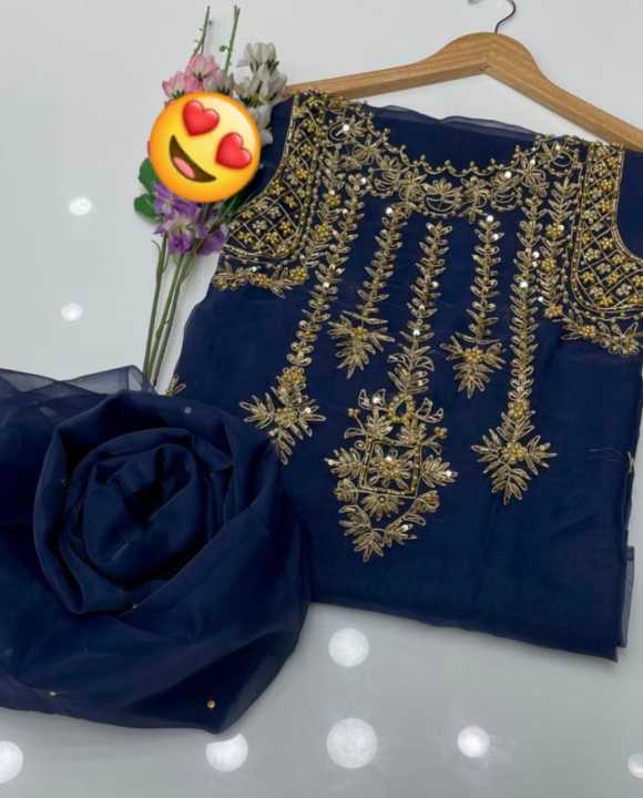 MSJ%20Fabrics%20New%20Arrival%203%20Pcs%20Fancy%20Handmade%20Embroidery%20Organza%20Unstitched%20Dress%20For%20Women/Ladies%20-%20Image%203