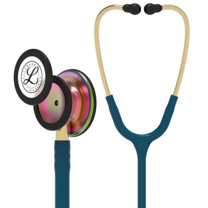 3M™ Littmann® Classic III Stethoscope Caribbean Blue Tube – Gold Finish - Rainbow Bell 5807