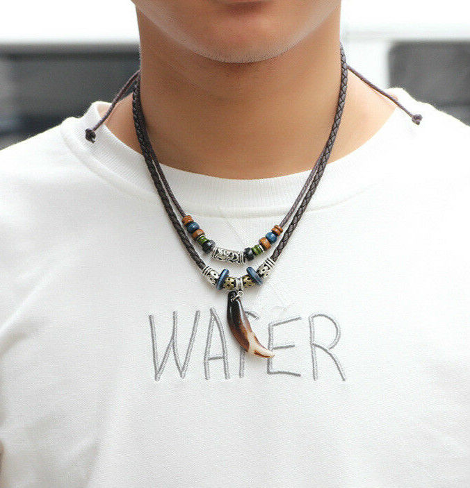 【shengxiong6525】Vintage wolf tooth beaded weavod prayer necklace-Bohemia jewelry