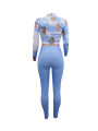 2020 Women's Floral Print 2 Piece Set, Long Sleeve Standup Collar Crop Top Skinny Long Pants Sports Sweat. 