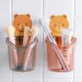 Teddy Bear Tooth Brush Holder for Bathroom Wall Mounted Self Adhesive Tooth Paste Brush Stand for Wash Basin Plastic. 