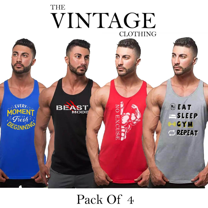 The Vintage Clothing pack of 4 gym sando tanks fitness wear fashion for men's