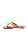 Beige V-strap Slippers with Bow Design & Golden Buckle - US Size. 