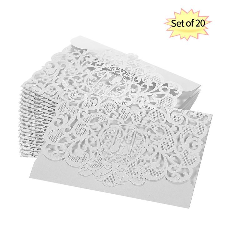 Migeet 20pcs/set Wedding Invitation Card Cover Pearl Paper la-ser Cut Birds Pattern Invitation Cards Wedding Anniversary Supplies--Gold