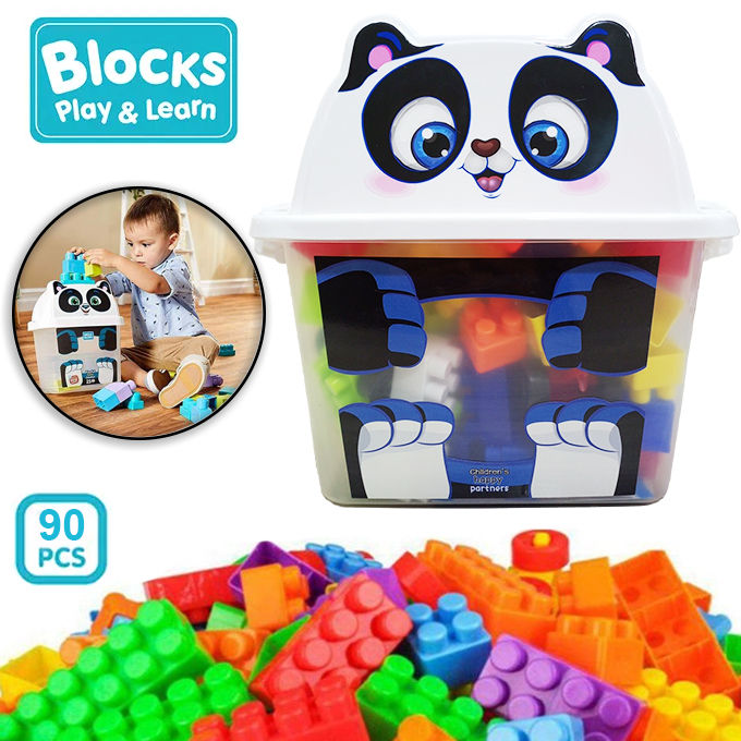 Mega Blocks Cute Panda - 90 Pcs Building Blocks Bucket Jar - Multicolor