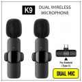 Original K9 Dual Wireless Microphone For Android Type C & Apple_iPhone For Live Streaming Vlogging Recording and Live Interviews Live Game Video Shooting Streaming Vlogging  Type C Android, IOS Lightining  K9 Dual Mic. 