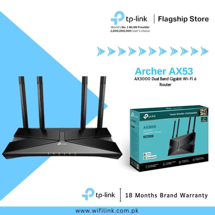TP-Link Wi-Fi 6 Router AX53 AX3000 Dual Band Gigabit Wi-Fi 6 Router - 18 Months Brand Warranty