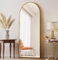 Mirror - Full Lenght Mirror With Stand - Floor Mirror , Arched Top, Wood  Frame ,Freestanding or Wall-Mounted Mirror for Living Room/Bedroom - Gold. 