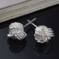 Fashion Women Round Ball Woven Twisted Rope Love Knot Stud Earrings Jewelry Gift. 