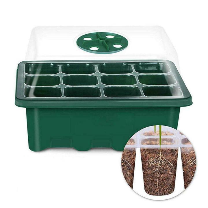 2X Seed Starter Trays Seedling Tray 12 Cells Humidity Adjustable Plant Starter Kit with Dome Greenhouse Grow Trays Green