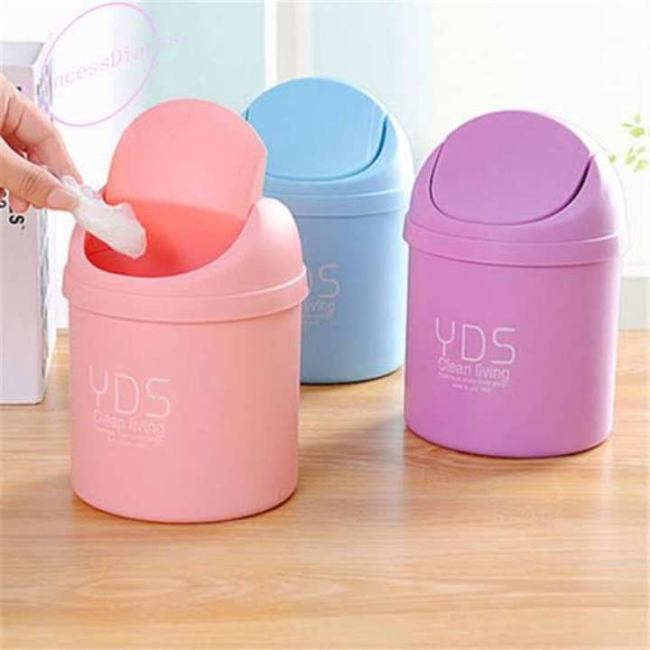 Plastic Small Table Rocking Cover Trash Can Dustbin Sundries Car Garbage Can Desktop Trash Dust Bathroom Household Garbage Bin