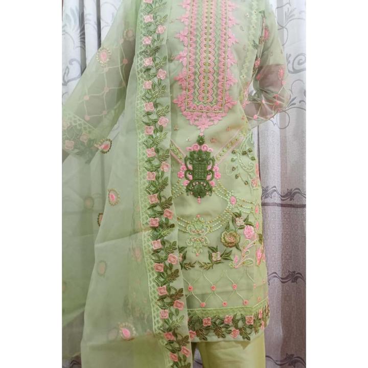 Stitched 3 Pc embroidery dress for girls/ Tissue,Organza 3 piece Trending designer dress / New collection Organza computer fancy design