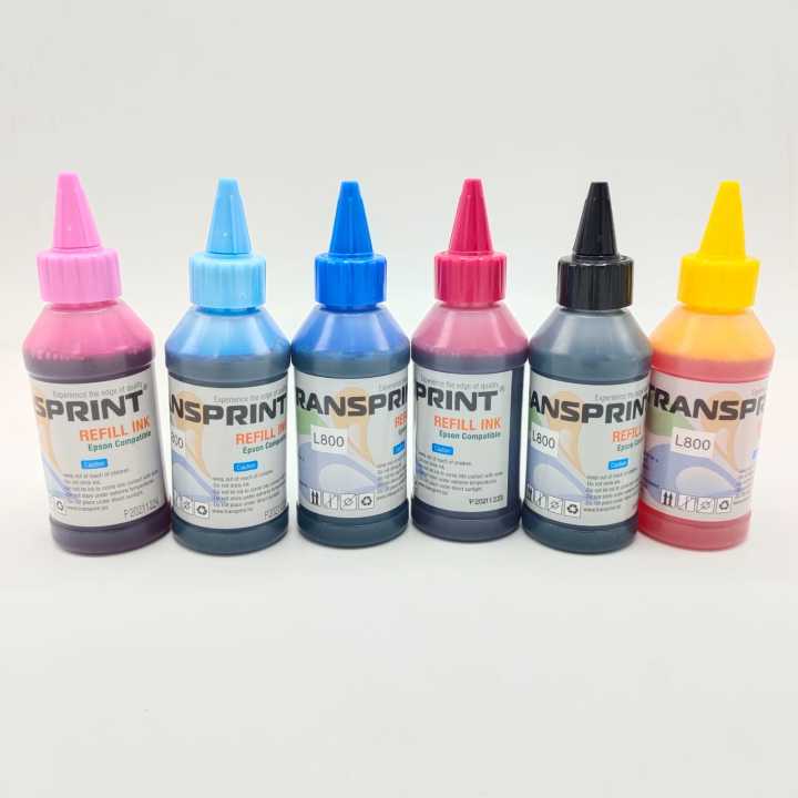 Transprint Six Colors Inkjet Refill Ink for Epson T50, T60, L800, L1800, L805 Printers - 100ml Each Bottle