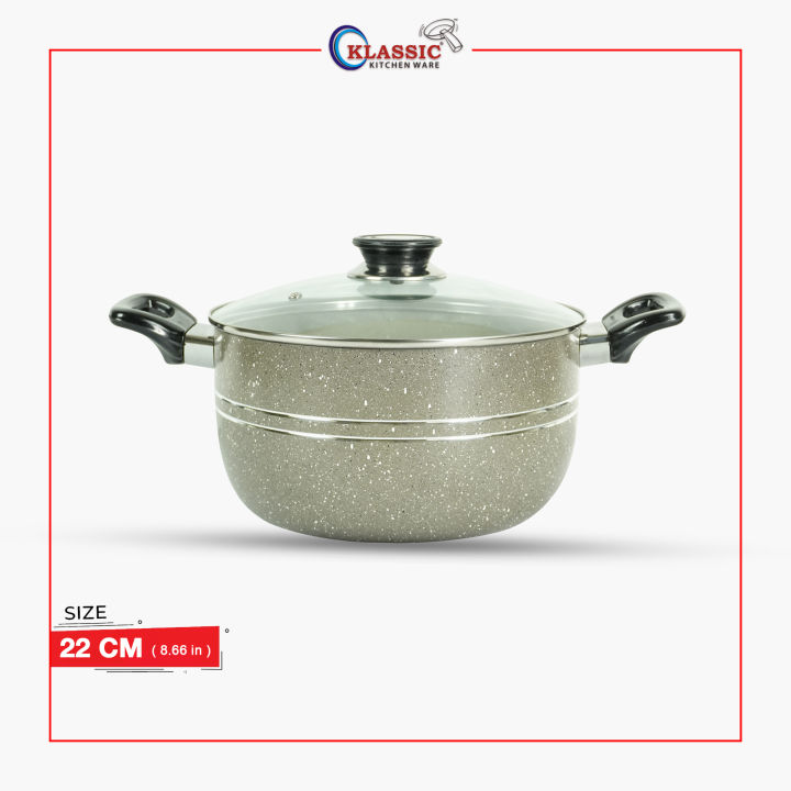 Cooking Pot 24Cm with Glass Lid Marble Coating