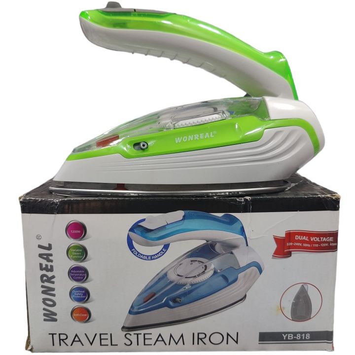 Wonreal YB-818 Travel Steam Iron, Two Voltage Small Compact Mini Iron, 1200W Fast Heat-up, 100 ML Large Capacity, Ergonomic Folding Handle, Vertical & Horizontal, Home & Travel