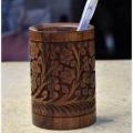 Carving Wooden Pen Jar, Flower Carved Pen Jar, Creative Pen Jar, Brush Holder Pen Holder.. 