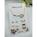 Pack of 7 Jewellery set 3 Rings with adjustable sizes - 1 Necklace / Pendant  & 3 Stud Earrings. 