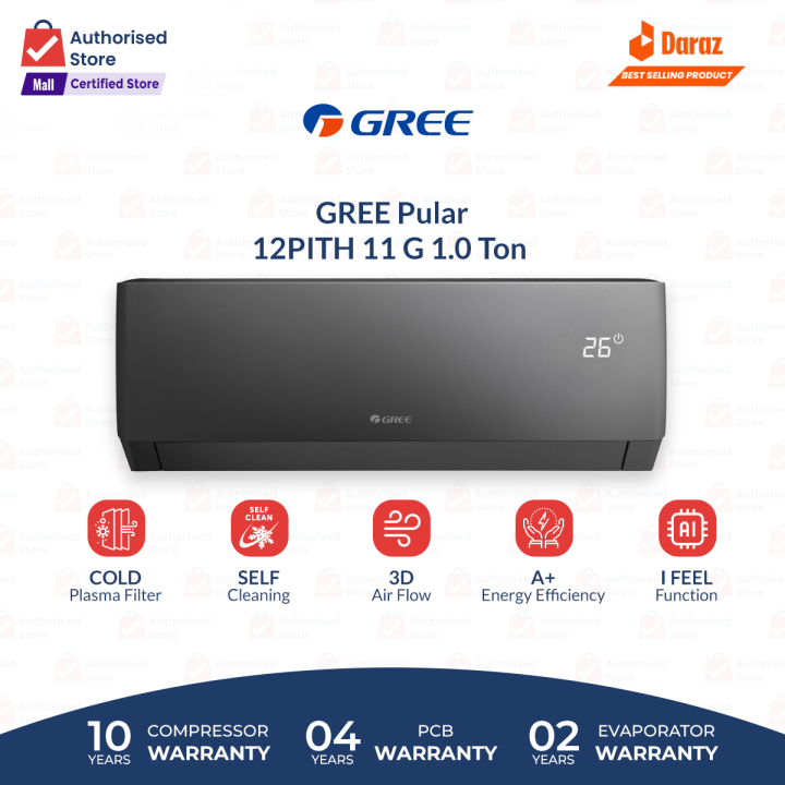 Gree 1 Ton Inverter AC- Pular Series - Latest Model - GS-12PITH11G / GS-12PITH14S -Heat and Cool - Self Cleaning- 60% Energy Saver - 10 Years Compressor  02 Years Evaporator  Warranty