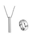 Silver Titanium Finger Ring With Cuboid Rectangle Neck Pendant Chain Necklace For Boys And Men (Pack Of 2). 