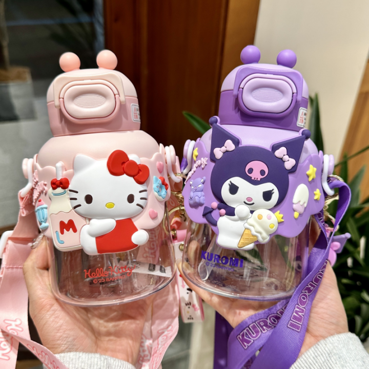 Sanrio Kuromi Round Water Cup with Straw Plastic Bottle High Temperature Resistant  700ml