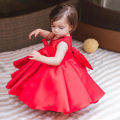 Red Silk Baby Girl Birthday Dress - First Birthday Party Gown. 