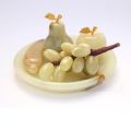 Marble Fruit Tray Set, Hand Crafted Decorative Onyx Round and Leaf Shape Tray with Marble fruits Grape Apple Banana and Pear. 