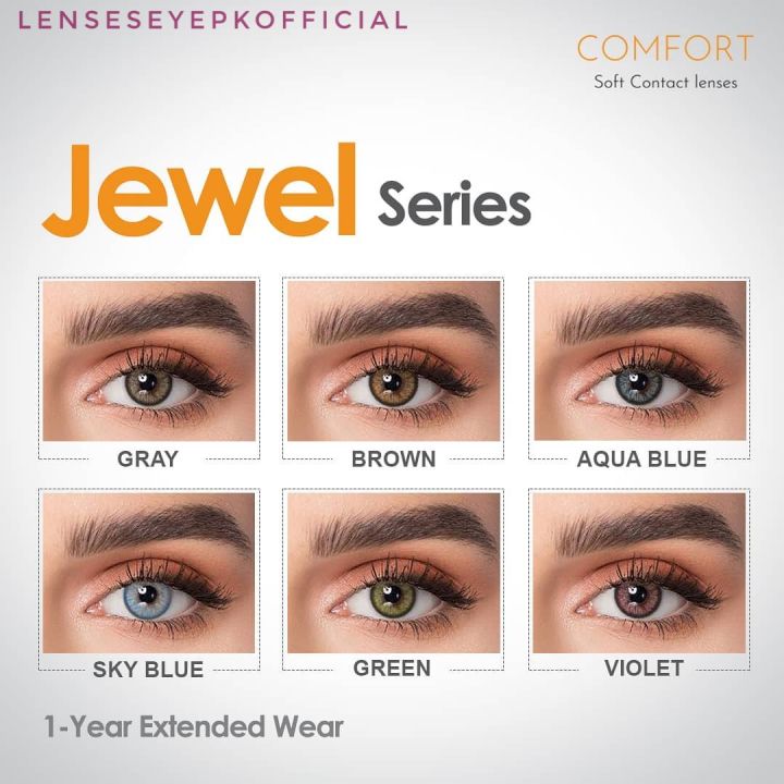 Imported Comfort Contact Lens Jewel Series With Free Solution Kit Eye Makeup- Shade: Gray Brown  Aqua Blue  Sky Blue  Green Violet Specially For Dark Eyes Girls And Boys