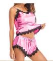 (Customized) Style up Pink Satin Cami Short Pajama Set With Black Lace hot nighty dress, girls nighties, sexy nighty dress,, daraz nighty, nighty for women, nighty. 