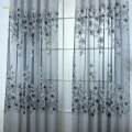 Floral Window Curtains Panel Net Drape Balcony Office Decor Grey w/ beads. 