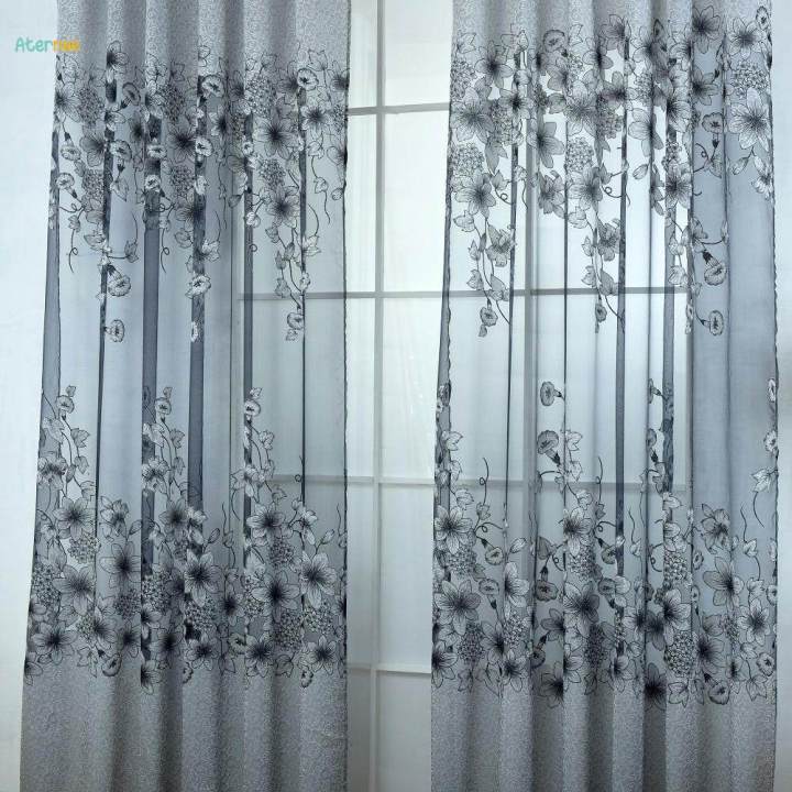 Floral%20Window%20Curtains%20Panel%20Net%20Drape%20Balcony%20Office%20Decor%20Grey%20w/%20beads%20-%20Image%203