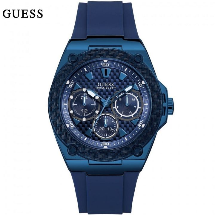Guess Legacy Blue Dial Blue Rubber Strap Watch For Men-W1049G7