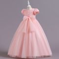 Kids Girl’s Tulle Dress, Short Sleeve Crew Neck Flower Bowknot Patchwork Dress for Party Stage Show. 