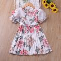 Humor Bear  Summer Dress for Girls Large Flower Pattern Pleated Dress Children's Dresses Girls. 