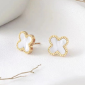 Four Leaf Black Clover Earring Set for Women Gold Plated Stainless Steel Lucky 4 Leaf Ear Studs Jewelry. 