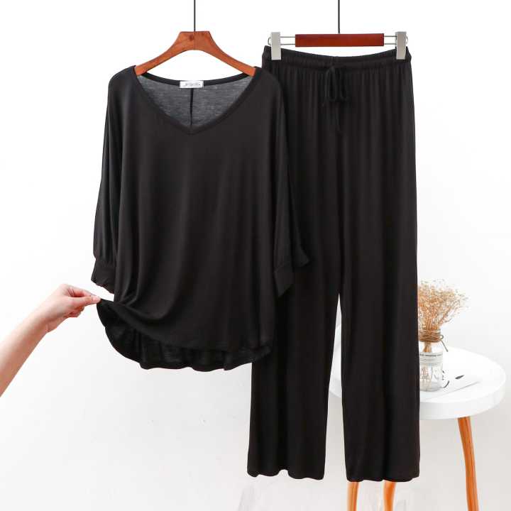 REXBAZAR%20-%20Black%20V%20Neck%20with%20Palazzo%20Style%20pajama%20Full%20Sleeves%20Night%20Suit%20for%20her%20-%20Image%202