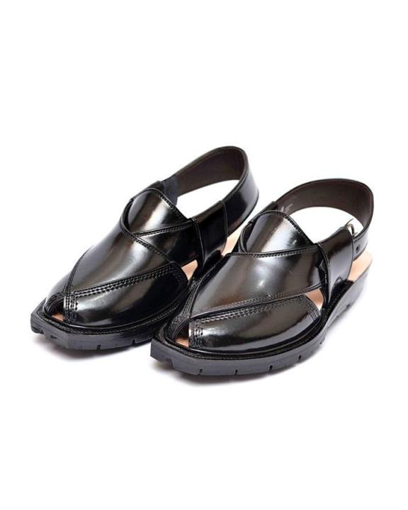 Premium Quality Jet Black Kheri Genuine Leather Double Tire - Shoes for Men M18