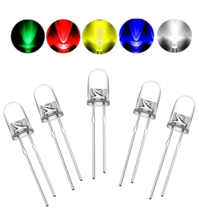 50  Pieces 5mm LED Diode Kit Light Emitting White Red Blue Green Yellow Pink Color Bulb Lamp Set 2V 3V