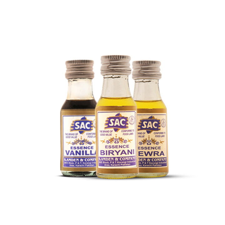 Vanilla, Biryani & Kewra Essence Flavor - 25ml (Pack of 3) - for cooking, baking and all edibles - 25ml each - SAC