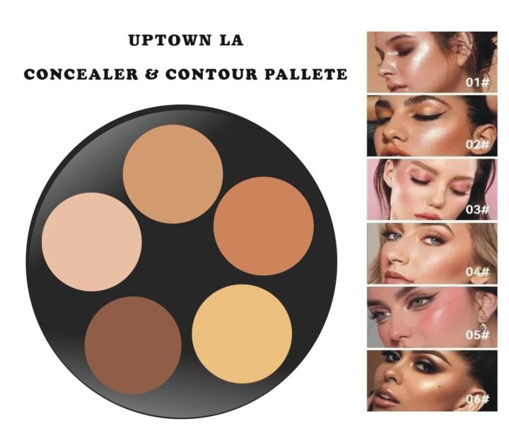 UPTOWN LA 5 Colors Professional Waterproof Concealer And Contour Palette Cream Texture