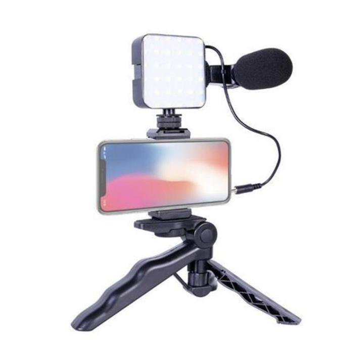 Vlogging Video Making Kit for Live Streaming Vlogging Self-Portrait Photography | Video Making Kit With Tripod Stand, Microphone, Led Light, Mobile Holder All-In-One AY-49