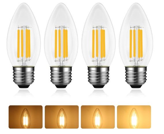 E27 LED Candle Bulbs Dimmable, 4W Equivalent 40W Incandescent Bulb ...