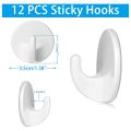 12 Pcs Plastic Hooks Self Adhesive, Sticky Hooks Removable Wall Hooks,Stick on Hooks for Hang Coat Cloth Towel. 