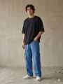 Men’s Mid Blue Baggy Loose Fit Jeans. 